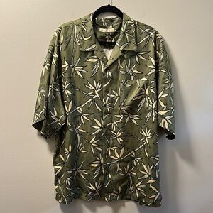 Tommy Bahama Men’s 100% Silk Olive Green Bamboo Print Camp Shirt Size XL